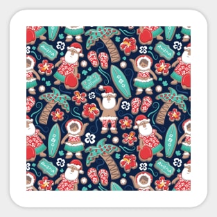 Mele Kalikimaka Hawaiian Christmas gingerbread cookies // pattern // navy blue background Sticker